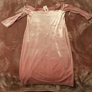 Pink velvet off the shoulder dress